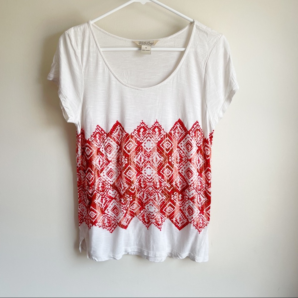 Lucky Brand Patterned Short Sleeve Tee T-shirt Boho